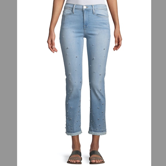 FRAME "Le High" jeans with pearl and deconstructed hem - Picture 1 of 6